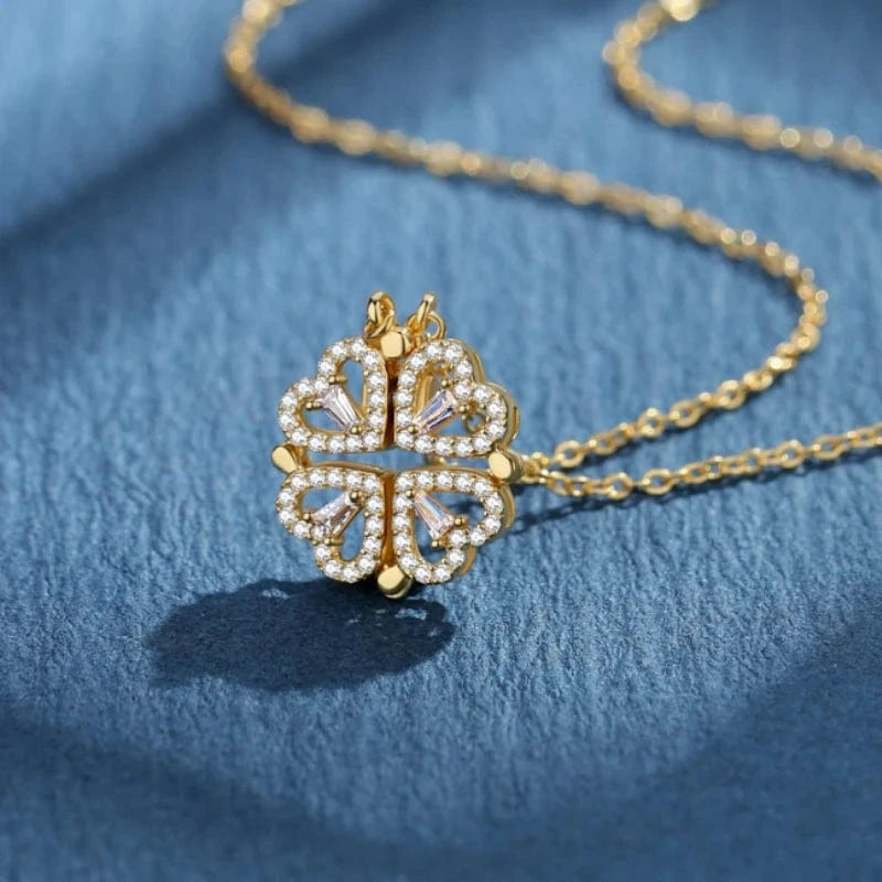 NECKLACE / 0603 Gold Love Magnetic Pendant Necklace Ladies Clover Necklace Heart Shaped Clover Necklace Lucky 4 In 1 Love Pendant Jewelry Gift