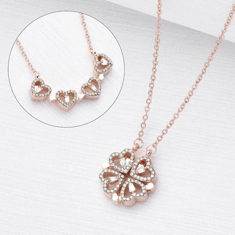 NECKLACE / 0603 Rose Gold Love Magnetic Pendant Necklace Ladies Clover Necklace Heart Shaped Clover Necklace Lucky 4 In 1 Love Pendant Jewelry Gift