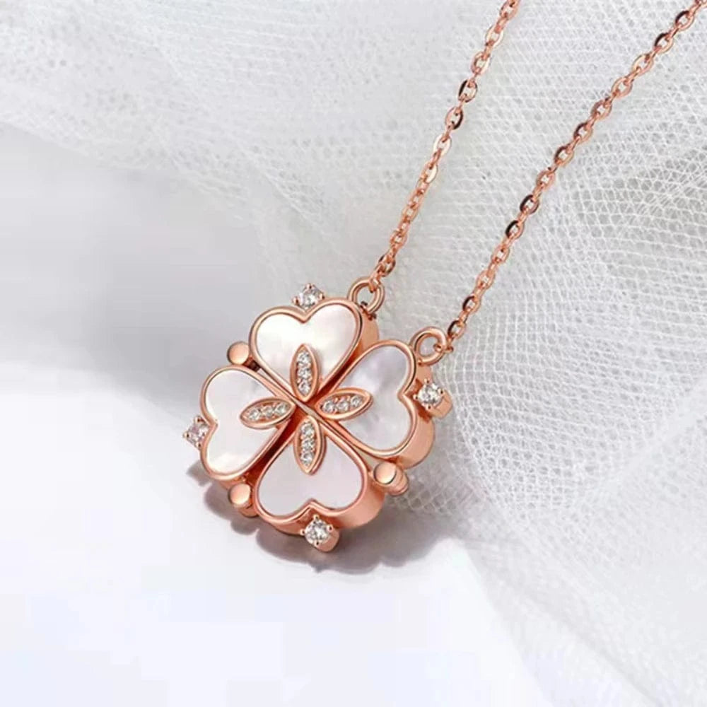 NECKLACE / 0604 Rose Gold Love Magnetic Pendant Necklace Ladies Clover Necklace Heart Shaped Clover Necklace Lucky 4 In 1 Love Pendant Jewelry Gift