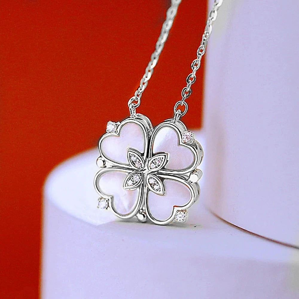 NECKLACE / 0604 Silver Love Magnetic Pendant Necklace Ladies Clover Necklace Heart Shaped Clover Necklace Lucky 4 In 1 Love Pendant Jewelry Gift