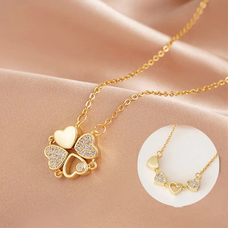 NECKLACE / 0605 Gold Love Magnetic Pendant Necklace Ladies Clover Necklace Heart Shaped Clover Necklace Lucky 4 In 1 Love Pendant Jewelry Gift