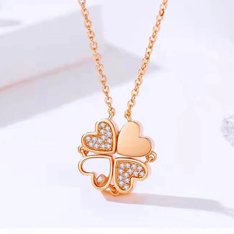 NECKLACE / 0605 Rose Gold Love Magnetic Pendant Necklace Ladies Clover Necklace Heart Shaped Clover Necklace Lucky 4 In 1 Love Pendant Jewelry Gift