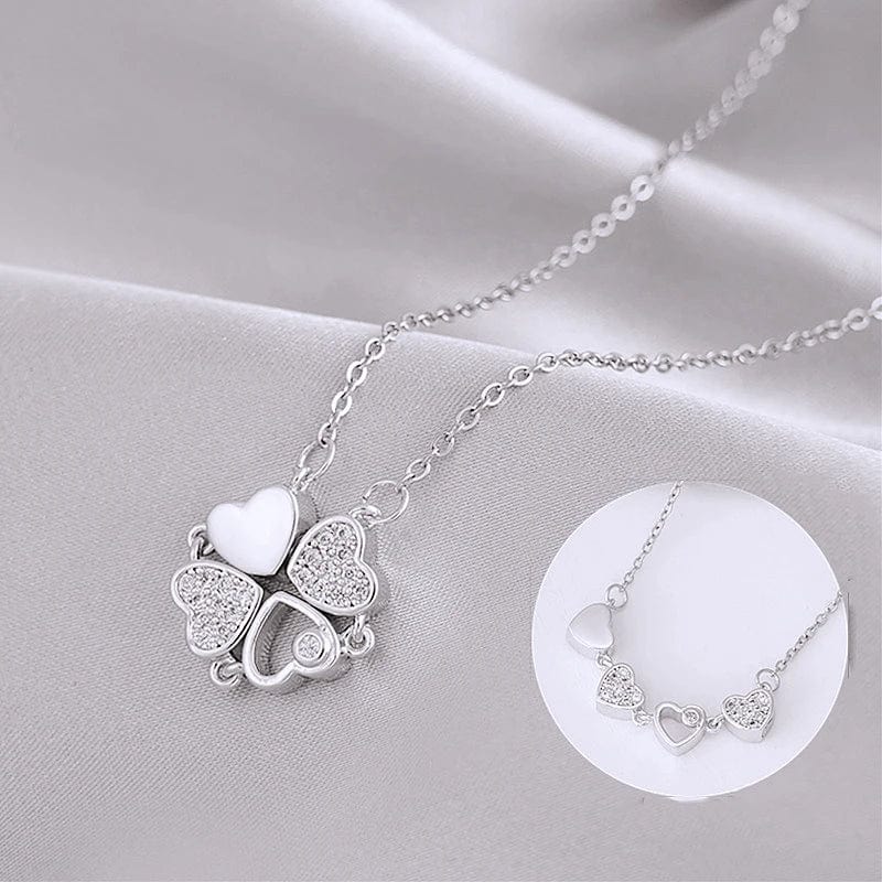 NECKLACE / 0605 Silver Love Magnetic Pendant Necklace Ladies Clover Necklace Heart Shaped Clover Necklace Lucky 4 In 1 Love Pendant Jewelry Gift