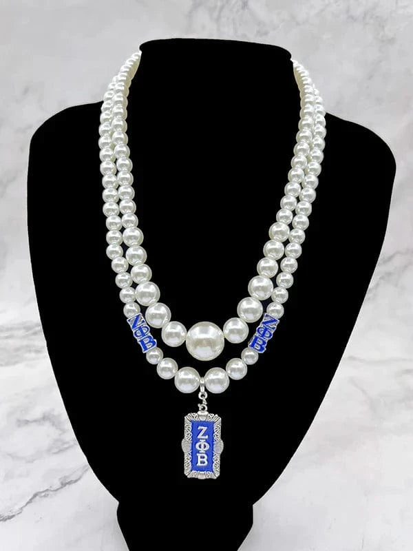 Necklace / 13 Custom 2023 Greek Sorority ZPB Long White Pearl Necklaces High Fashion Pendant Necklace Women Full Dress