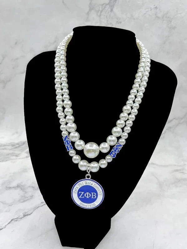 Necklace / 2 Custom 2023 Greek Sorority ZPB Long White Pearl Necklaces High Fashion Pendant Necklace Women Full Dress