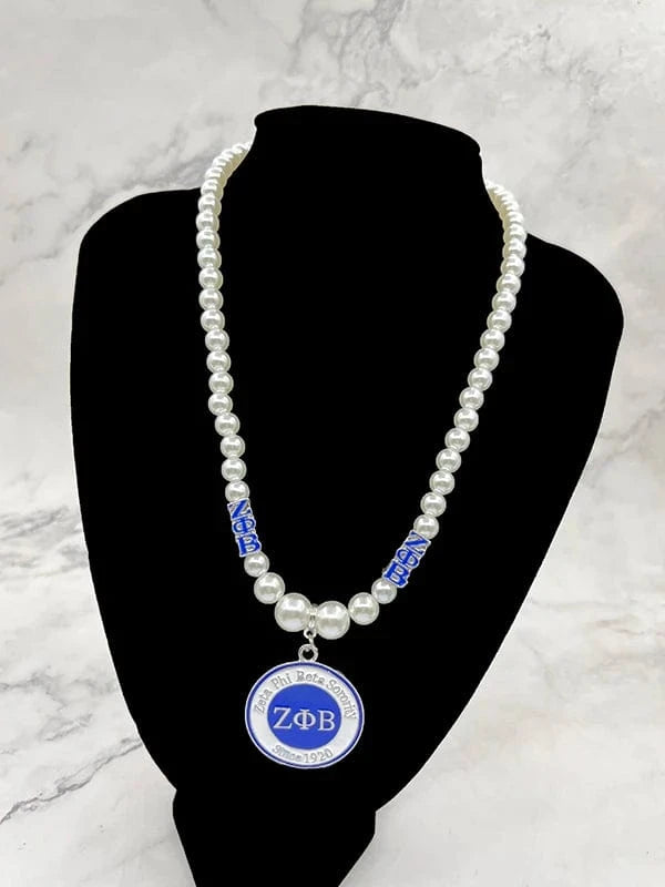 Necklace / 3 Custom 2023 Greek Sorority ZPB Long White Pearl Necklaces High Fashion Pendant Necklace Women Full Dress