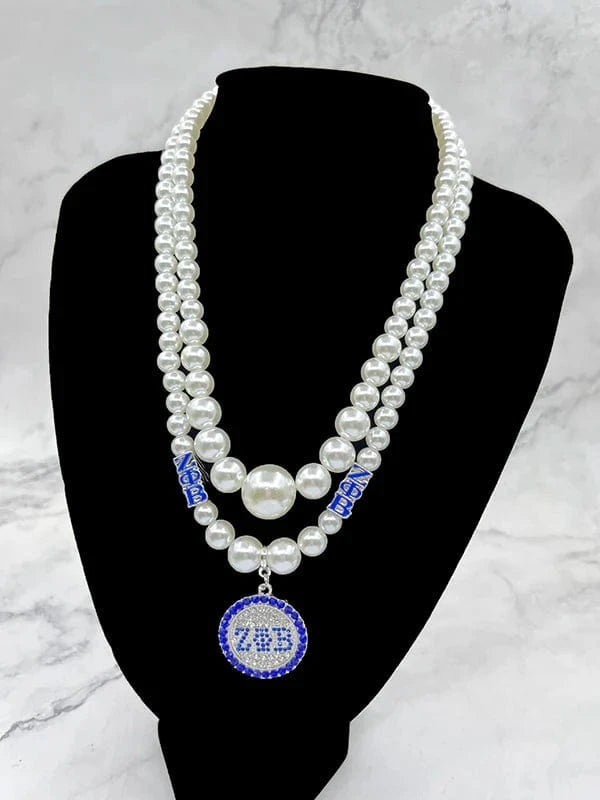 Necklace / 5 Custom 2023 Greek Sorority ZPB Long White Pearl Necklaces High Fashion Pendant Necklace Women Full Dress