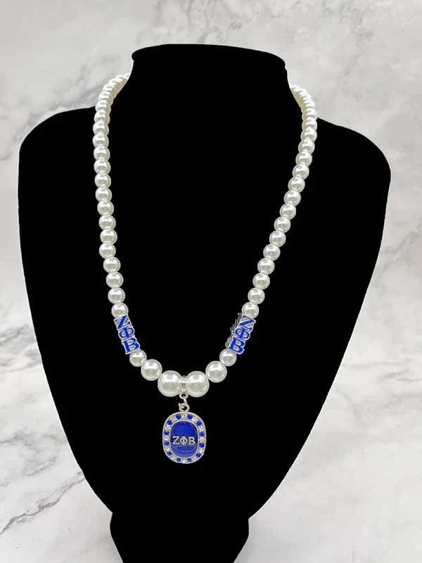 Necklace / 8 Custom 2023 Greek Sorority ZPB Long White Pearl Necklaces High Fashion Pendant Necklace Women Full Dress