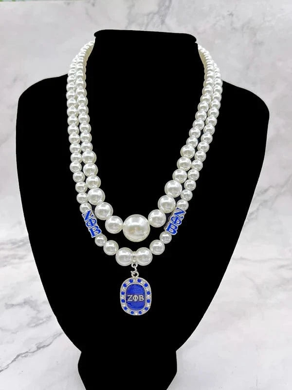 Necklace / 9 Custom 2023 Greek Sorority ZPB Long White Pearl Necklaces High Fashion Pendant Necklace Women Full Dress