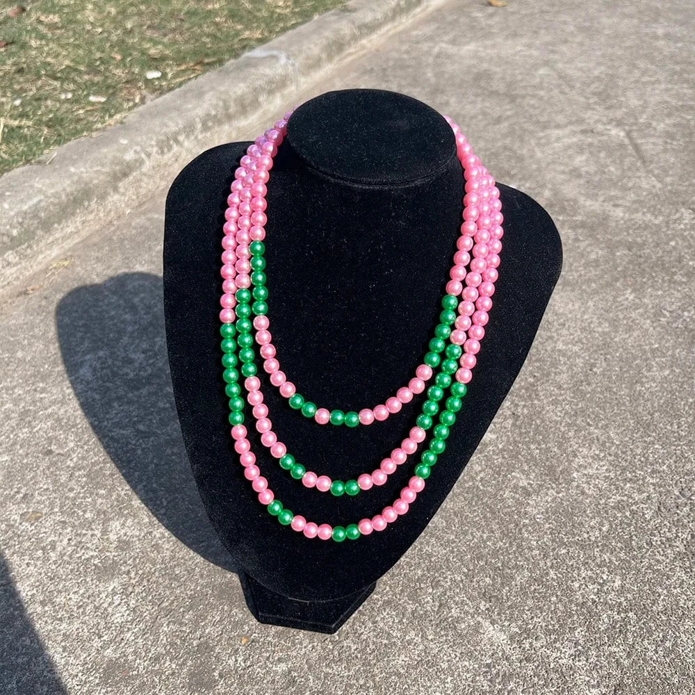 Necklace / A greek sorority Three layer pearl necklace pink green pearl Elegant Women Fashion Jewelry graduation gift