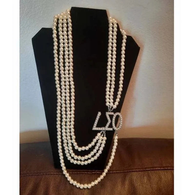 Necklace / big delta peark necklace Beyou Hotsale Large Charm Multi layers Greek Symbol Letter Delta Sorority Pearl necklace