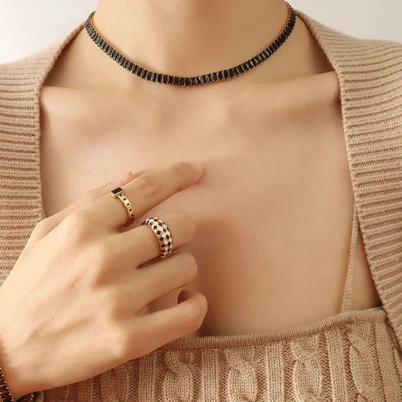 Necklace black IVIAPRO Jewelry New Arrival Luxury Non Tarnish & Waterproof Shiny Baguette Stainless Steel 18K Gold Plated Statement Necklace