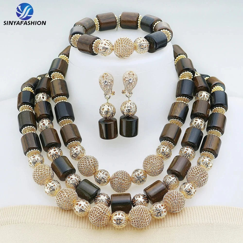 necklace,bracelet,earrings / SA 127-3 Luxury African Women’s Beads Jewelry Set
