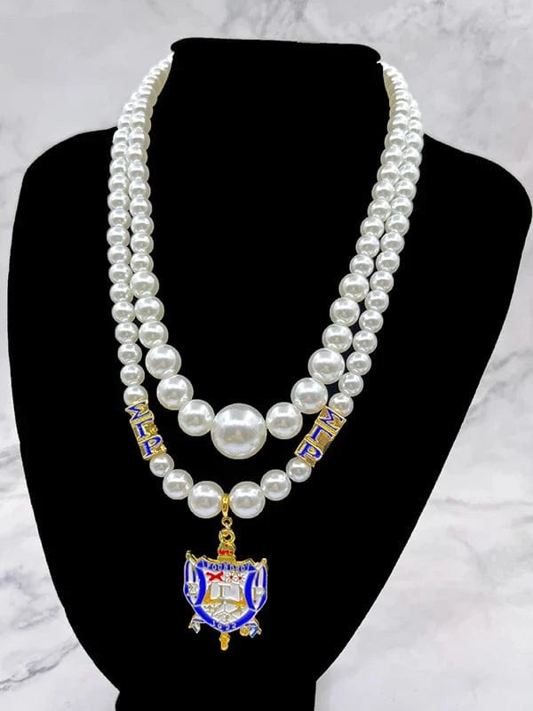 Necklace / C university women greek letter Sigma Gamma Rho sorority pendant multilayer imitation pearl bead necklace