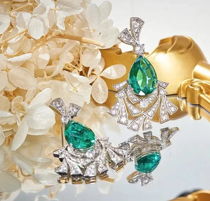 necklace earrings exaggerated fashion set women's pendant choker High quality jewelry plated 18K inlaid Emerald