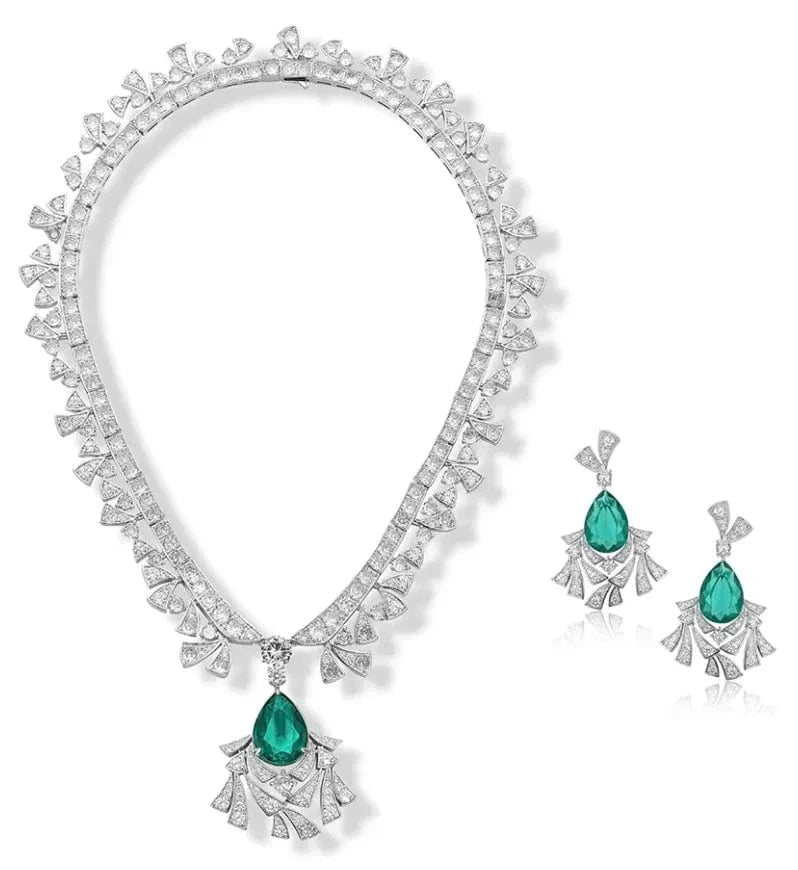 necklace earrings exaggerated fashion set women's pendant choker High quality jewelry plated 18K inlaid Emerald