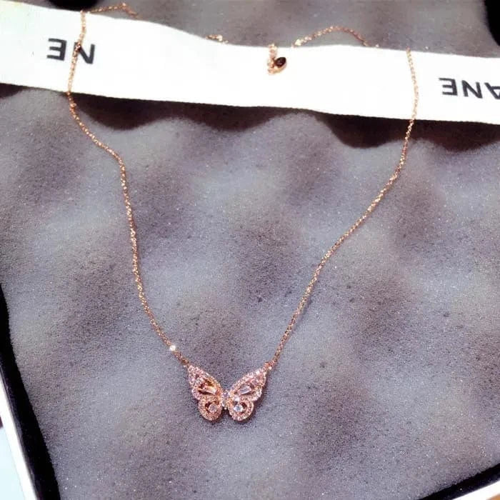 Necklace Jewelry Pendant White Diamond Bizuteria for Women Fine 925 Jewelry Collares Rose Gold 14K Romantic Butterfly Slide