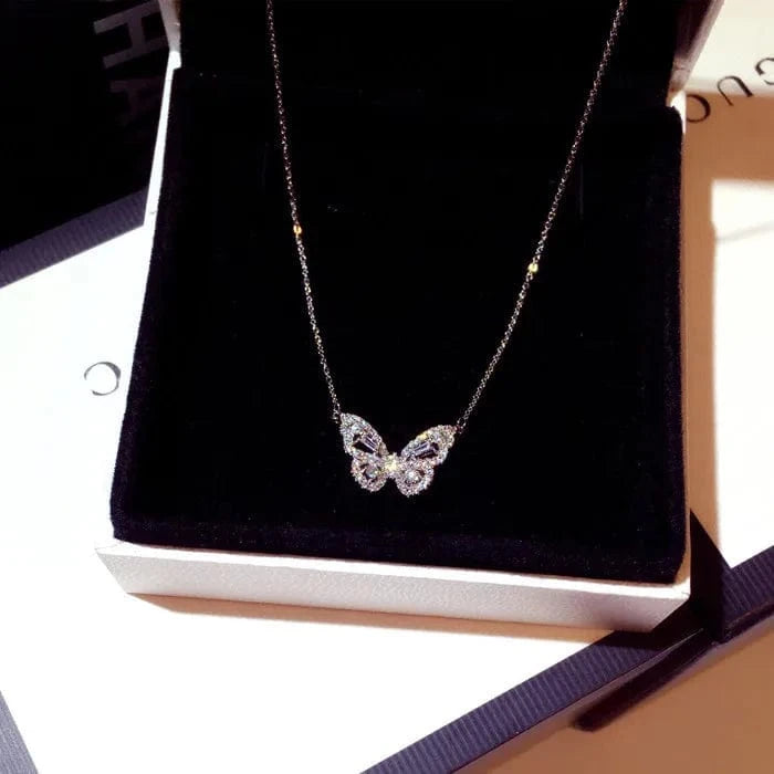 Necklace Jewelry Pendant White Diamond Bizuteria for Women Fine 925 Jewelry Collares Rose Gold 14K Romantic Butterfly Slide