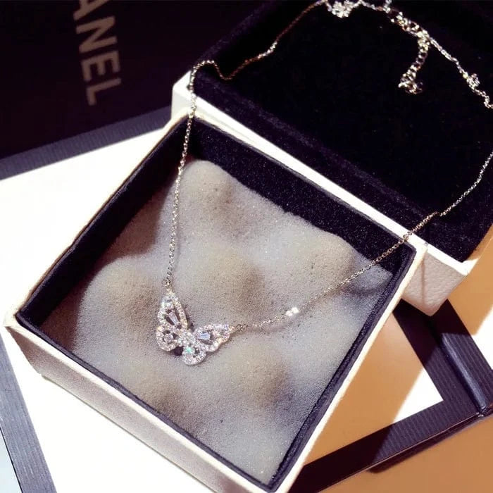 Necklace Jewelry Pendant White Diamond Bizuteria for Women Fine 925 Jewelry Collares Rose Gold 14K Romantic Butterfly Slide
