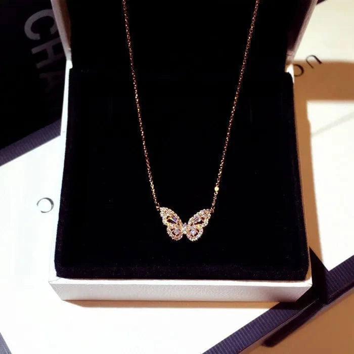 Necklace Jewelry Pendant White Diamond Bizuteria for Women Fine 925 Jewelry Collares Rose Gold 14K Romantic Butterfly Slide