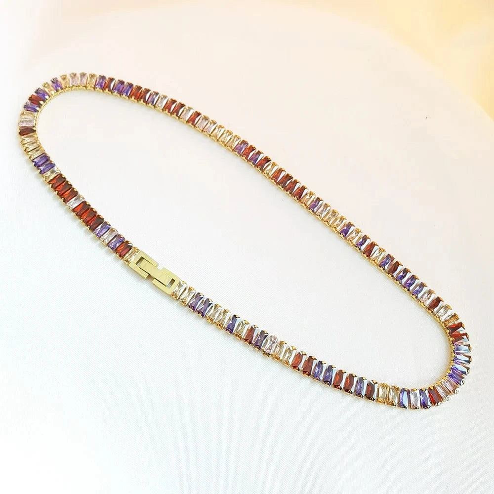 Necklace multi IVIAPRO Jewelry New Arrival Luxury Non Tarnish & Waterproof Shiny Baguette Stainless Steel 18K Gold Plated Statement Necklace