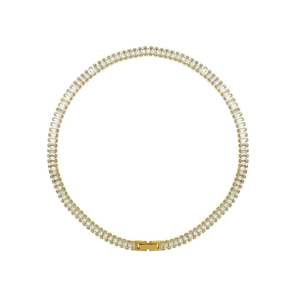 Necklace white IVIAPRO Jewelry New Arrival Luxury Non Tarnish & Waterproof Shiny Baguette Stainless Steel 18K Gold Plated Statement Necklace