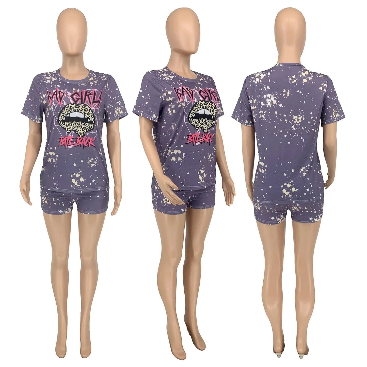 New 2023 Colorful Printing Women Casual Slim T Shirt Boxer Shorts Lounge Wear Fashion Women Two Piece Set