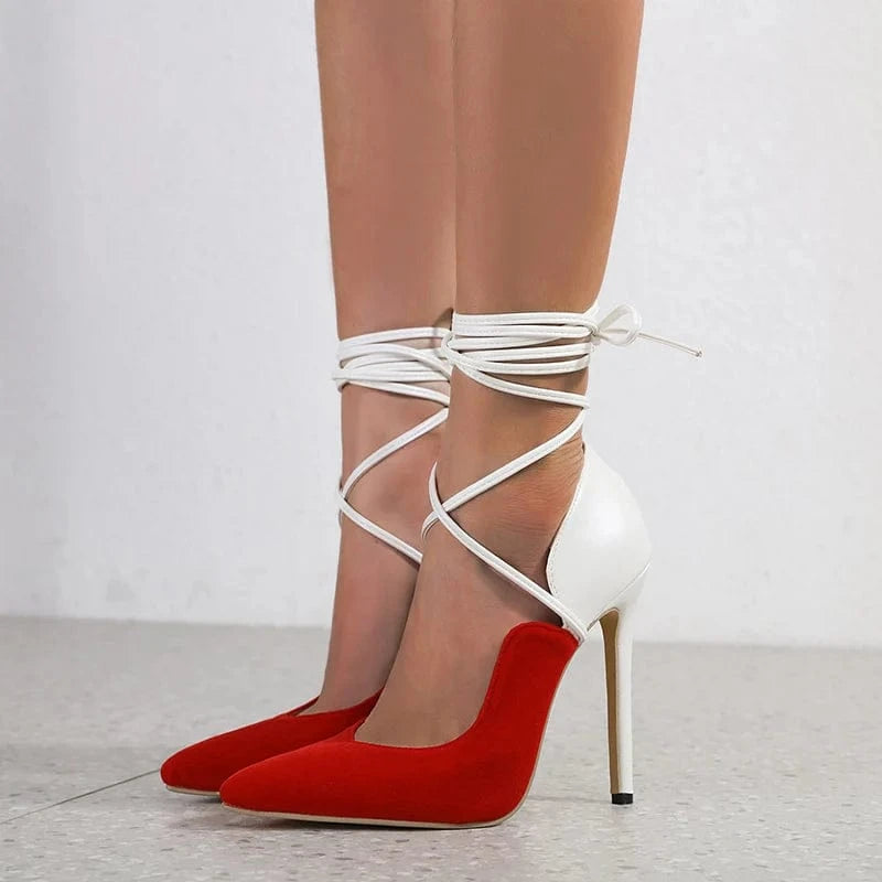 New 2023 Suede Designer Women Pumps Fashion Shoes Female 12cm Lace up Ladies High Heels