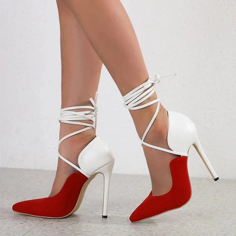 New 2023 Suede Designer Women Pumps Fashion Shoes Female 12cm Lace up Ladies High Heels