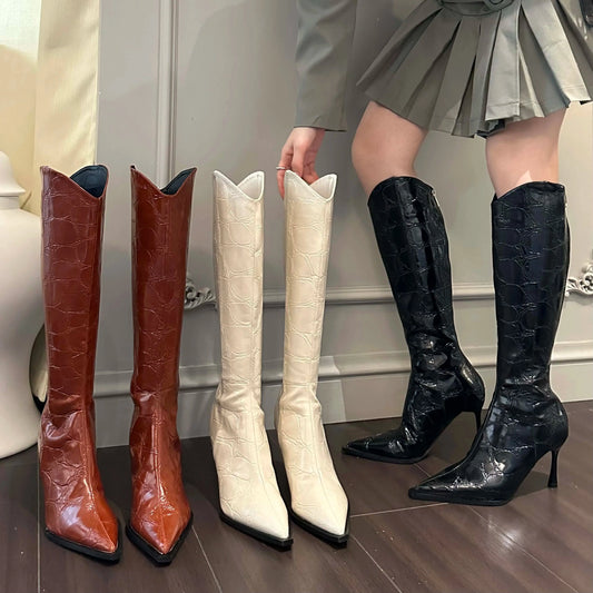 New 2024 autumn and winter pointed stiletto heel European and American fashion high heel boots