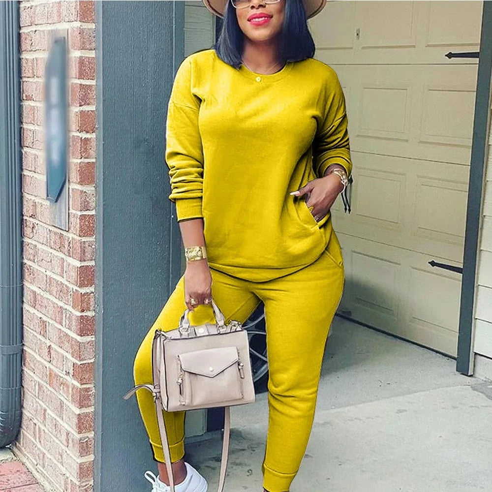 New 2024 Fall Autumn 2 Piece Long Sleeve Sport Casual Solid Colors Cotton Two Piece Pants Set Tracksuit Women Jogger Suit Sets