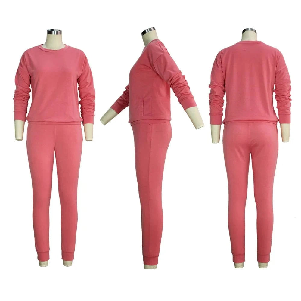 New 2024 Fall Autumn 2 Piece Long Sleeve Sport Casual Solid Colors Cotton Two Piece Pants Set Tracksuit Women Jogger Suit Sets
