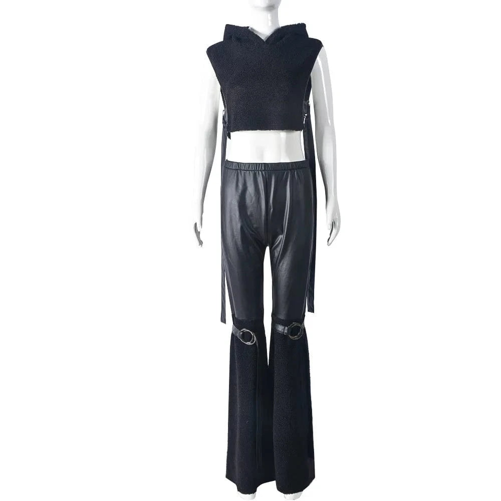 New 2024 Fall Winter 2 Piece Outfits Pu Leather Loungewear Women Sets Plus Size Two Piece Pants Set Clothing Women