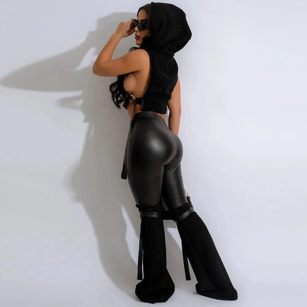 New 2024 Fall Winter 2 Piece Outfits Pu Leather Loungewear Women Sets Plus Size Two Piece Pants Set Clothing Women