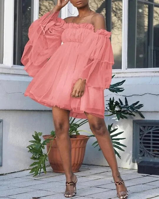 New 2024 Fashion Plus Size Women Clothing Solid Color Midi Skirt Dress Loose Casual Mesh High Waist Dress