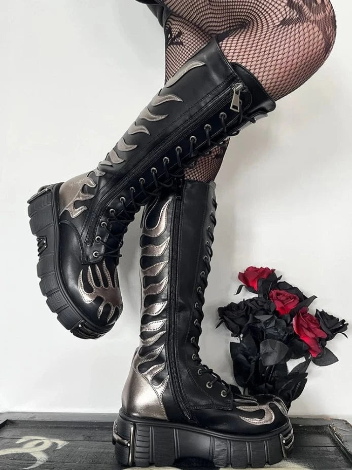 New 2024 high shoes women's shoes thick sole punk flame shoes