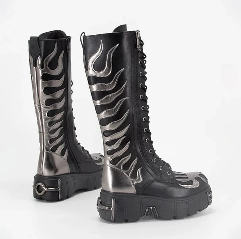 New 2024 high shoes women's shoes thick sole punk flame shoes