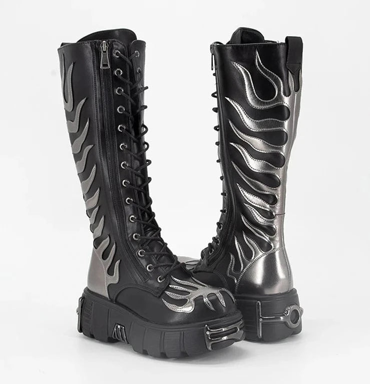New 2024 high shoes women's shoes thick sole punk flame shoes