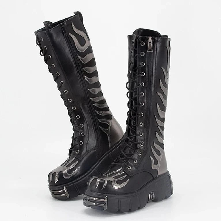 New 2024 high shoes women's shoes thick sole punk flame shoes