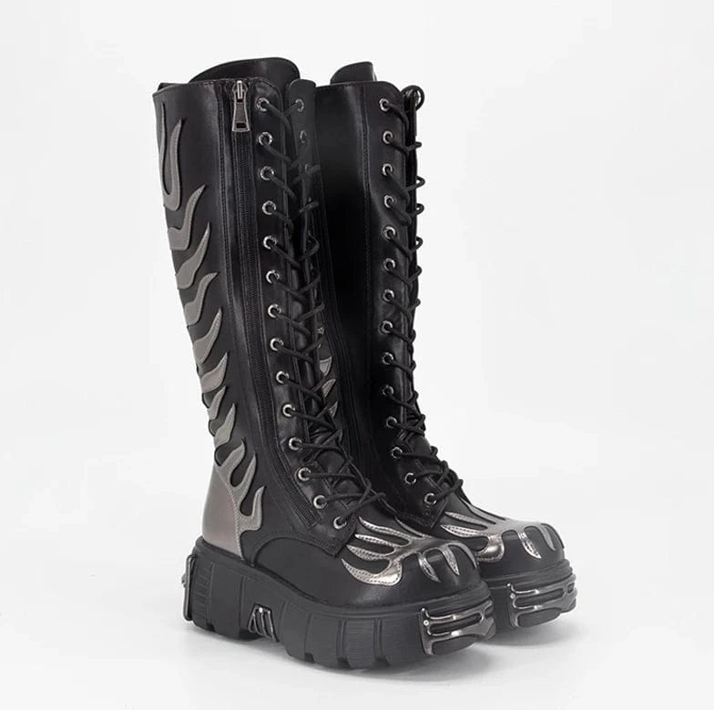 New 2024 high shoes women's shoes thick sole punk flame shoes