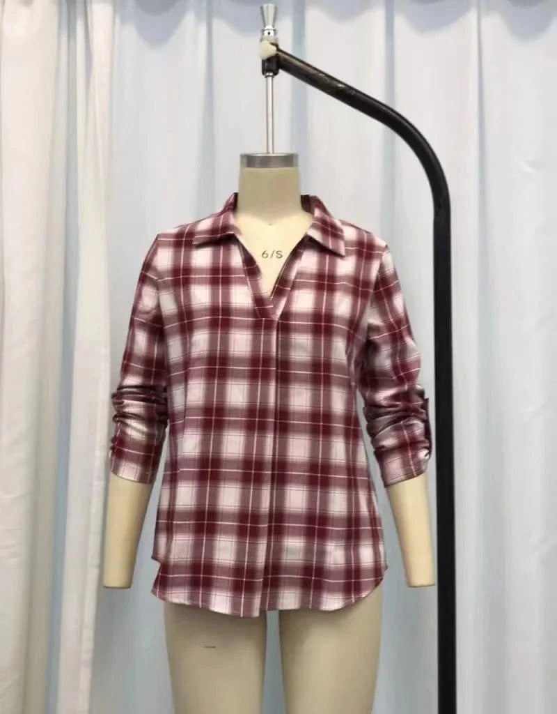 New 2024 Spring Summer Temperament Collage Cover Long Sleeve V-neck Loose Type Women's Shirt Wholesale