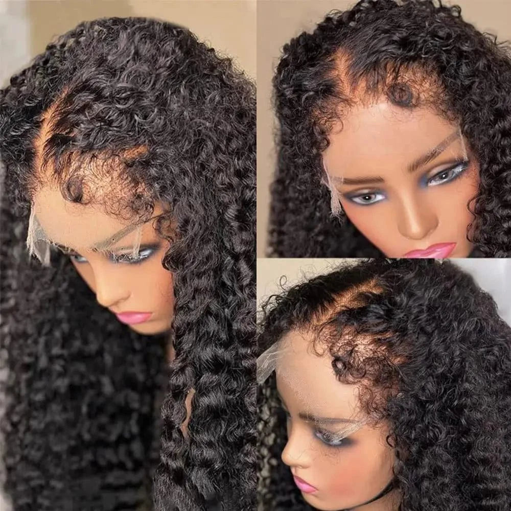 New 4C Textured Hairline Wigs Curly Baby Hair Natural Edges Skin Melt HD Lace Frontal Wigs Kinky Yaki Straight Human Hair Wigs