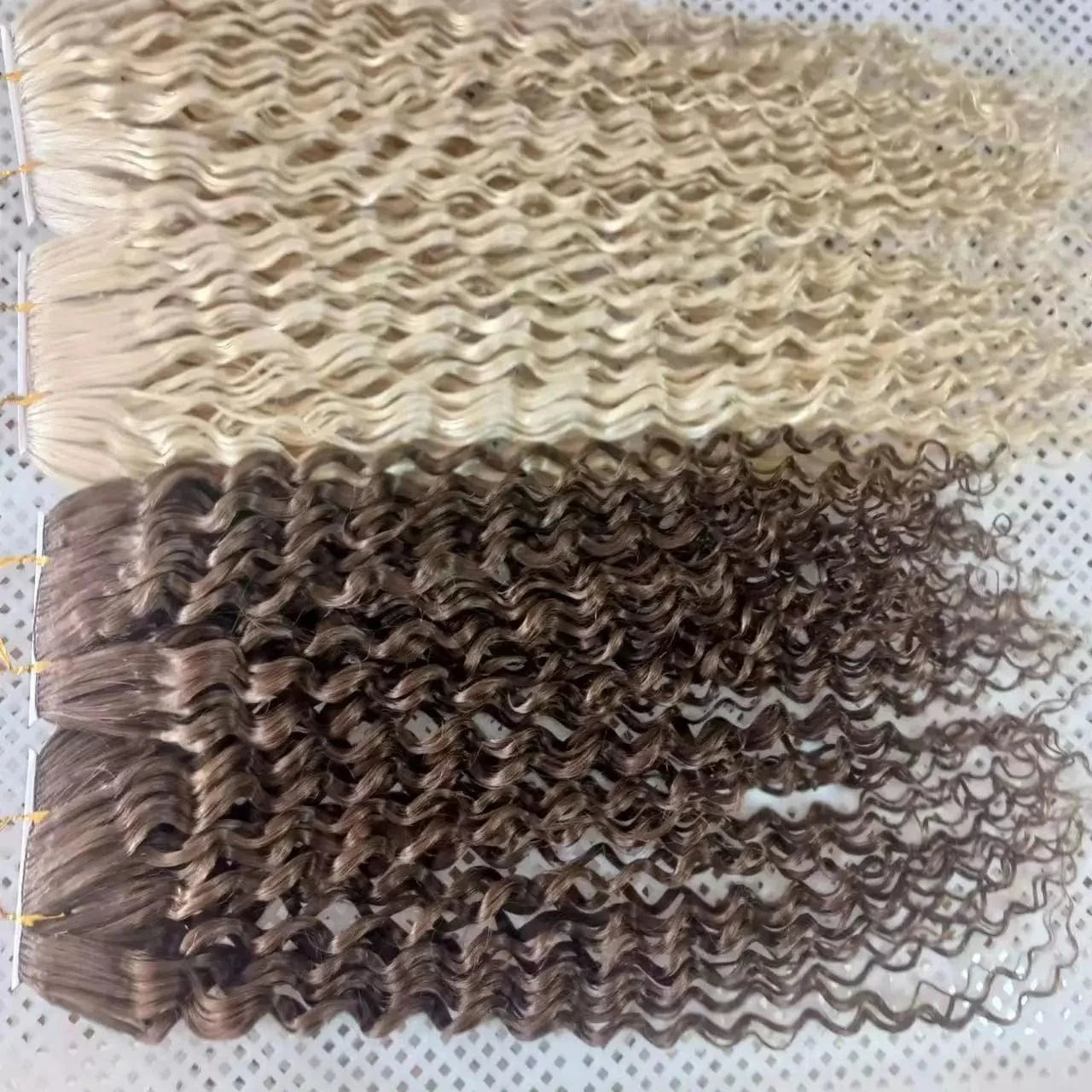 New Arrival 100% human virgin cuticle anglied feather line hair extension blonde color curly feather hair extension