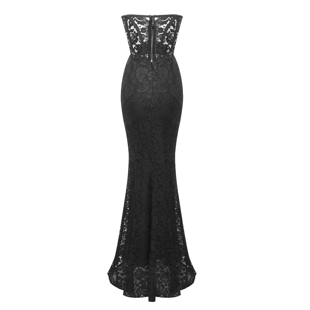New Arrival 2024 Women's Sexy Bodycon Strapless Lace Two Piece Set Long Skirt