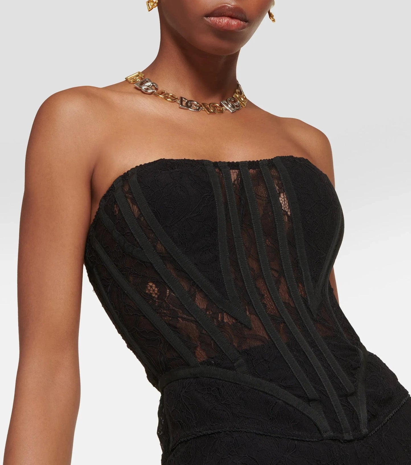 New Arrival 2024 Women's Sexy Bodycon Strapless Lace Two Piece Set Long Skirt