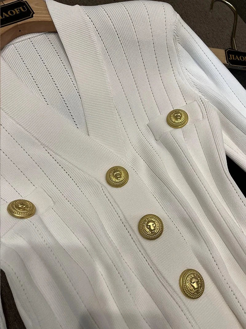 New Arrival All Match Solid Top V-neckline Fine Workmanship Single-breasted Long Sleeve Women Knit Cardigan