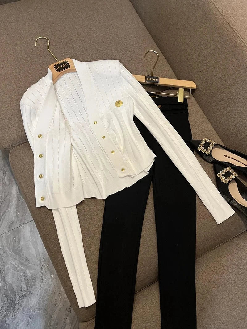 New Arrival All Match Solid Top V-neckline Fine Workmanship Single-breasted Long Sleeve Women Knit Cardigan