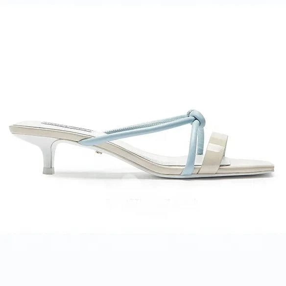 New arrival custom made low price square toe bow sweety slide slip on women heel sandals for ladies women slipper sandals