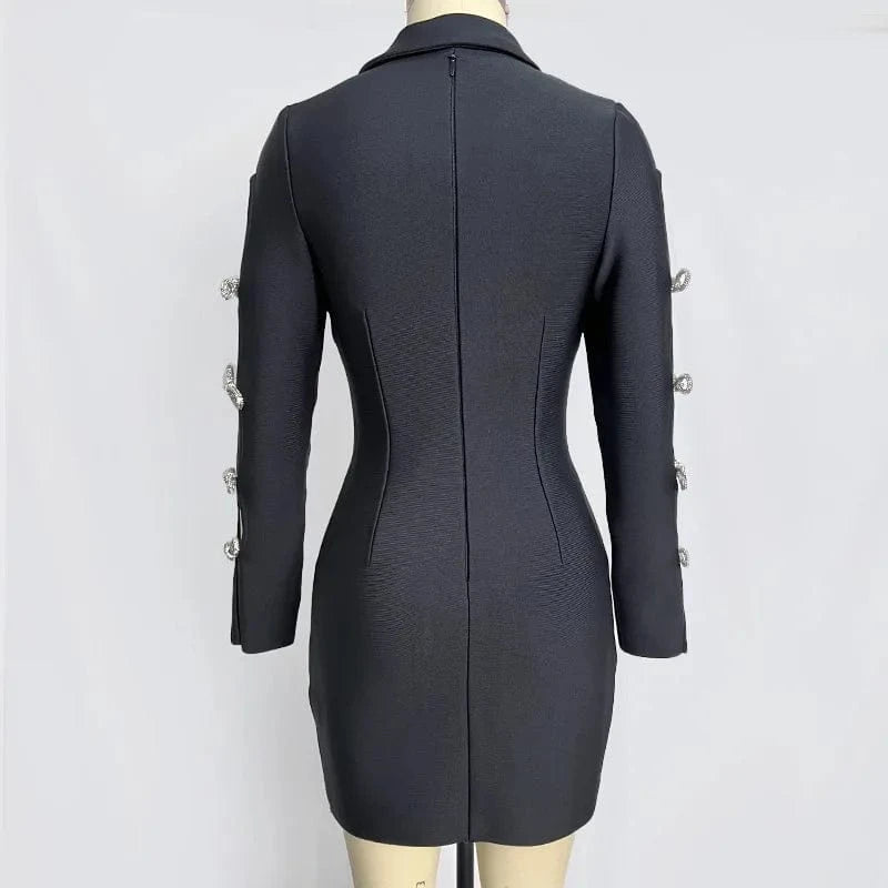 New Arrival Elegant Women's Blazers Dress Long Sleeve Rhinestone Hollow-out Lady Suit