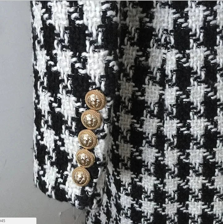 New Arrival Fall Winter Women's Hounds tooth Fringed Tweed long Coat Women Clothing